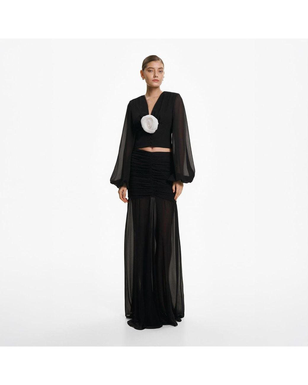 Lita Couture Black Ample-Sleeve Georgette Silk Top