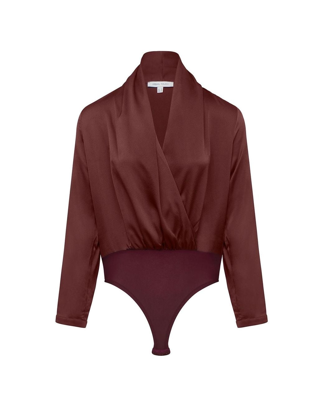 Urban Touch Red Satin Wrap Front Bodysuit Chocolate
