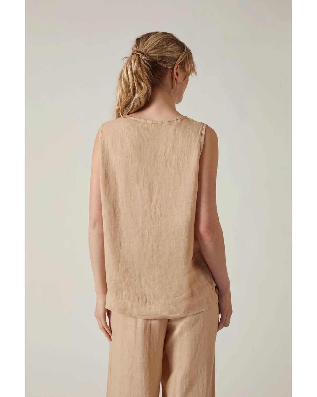 James Lakeland White Neutrals Sand Linen Sleeveless Top