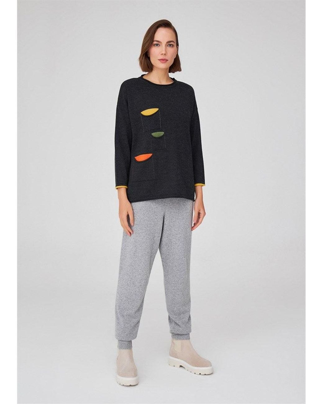 Peraluna Blue O-Neck 3/4 Sleeve Tri-Pocket Knitwear Pullover
