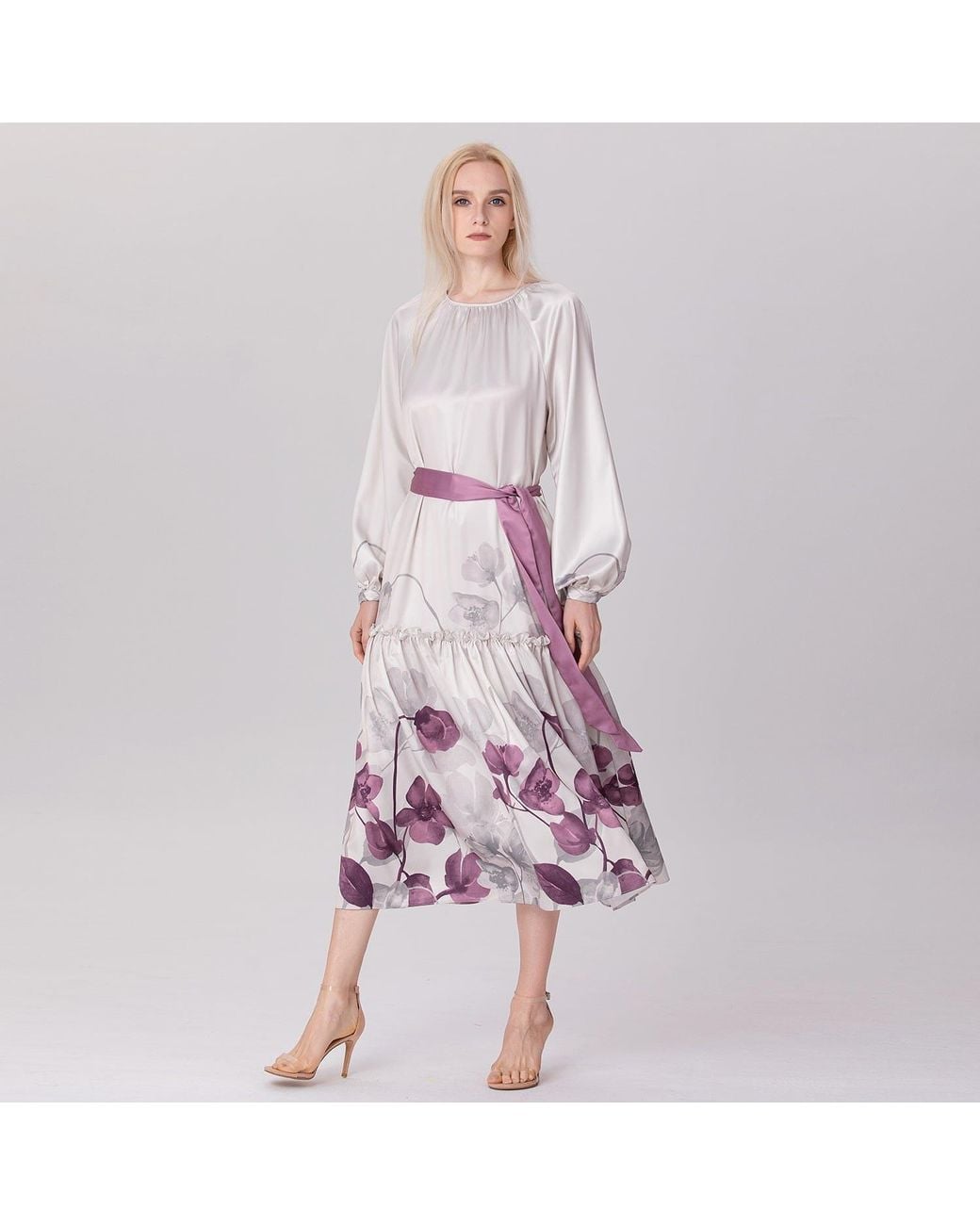 Smart and Joy White Placement Floral Print Blouse-Dress