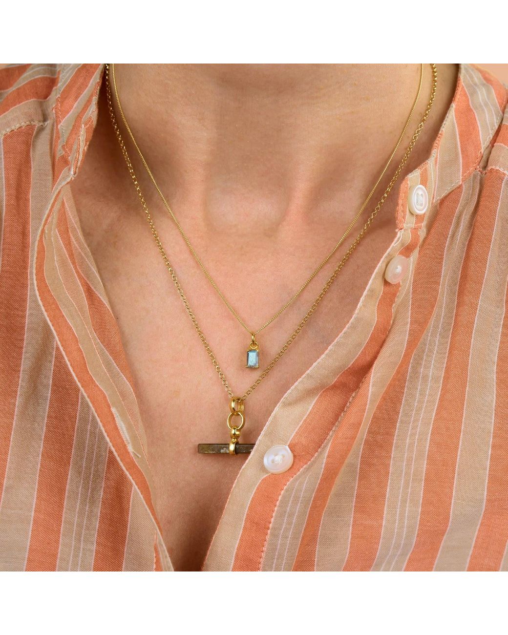 Nellou Jewellery Metallic Labradorite T Bar Necklace Sterling