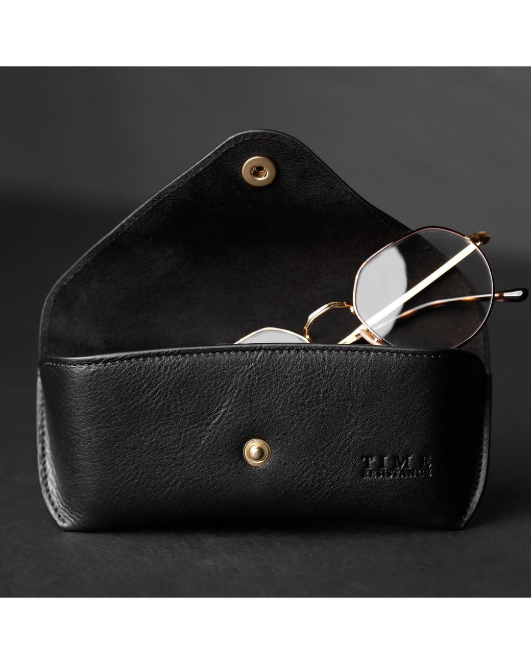 Time Resistance Black Leather Glasses Case For
