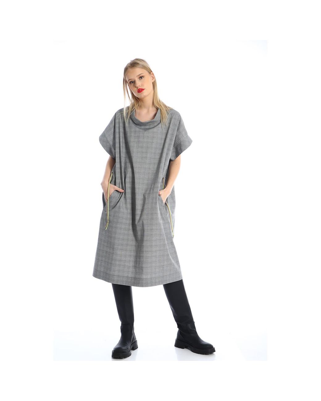 Silvia Serban Gray Oversized Checkered Dress
