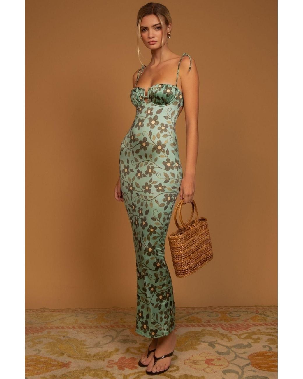 Montce Brown Aquamarine Petal Long Slip Dress