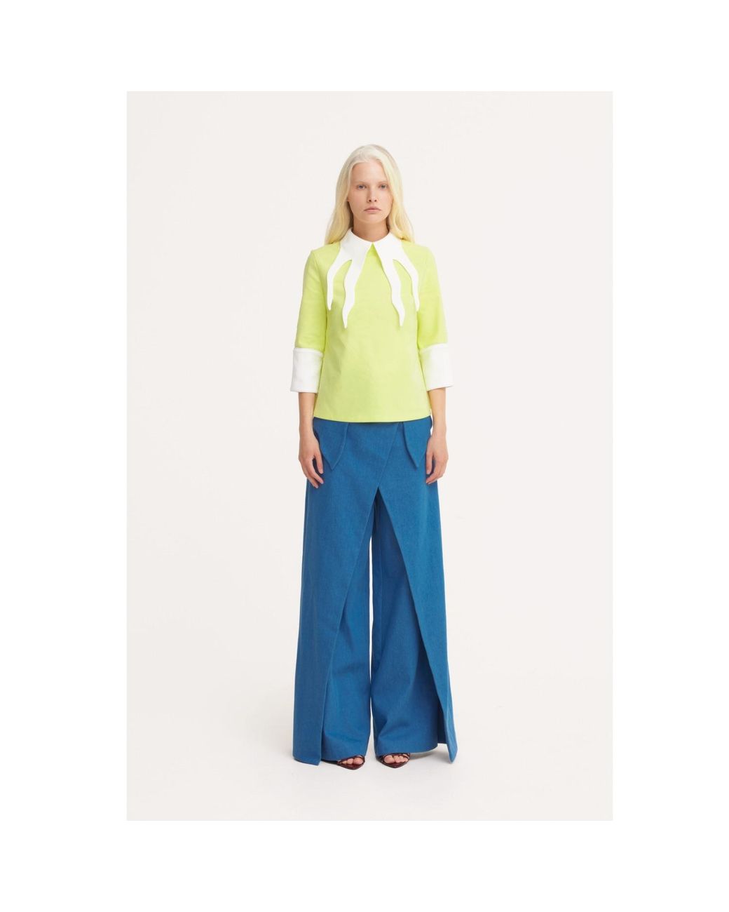 Julia Allert Blue High-Waisted Denim Wrap Trousers Skirt Effect