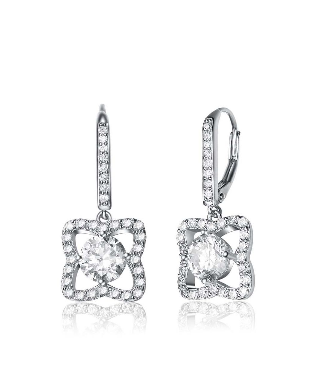 Genevive Jewelry White Sterling Cubic Zirconia Butterfly Drop Earrings