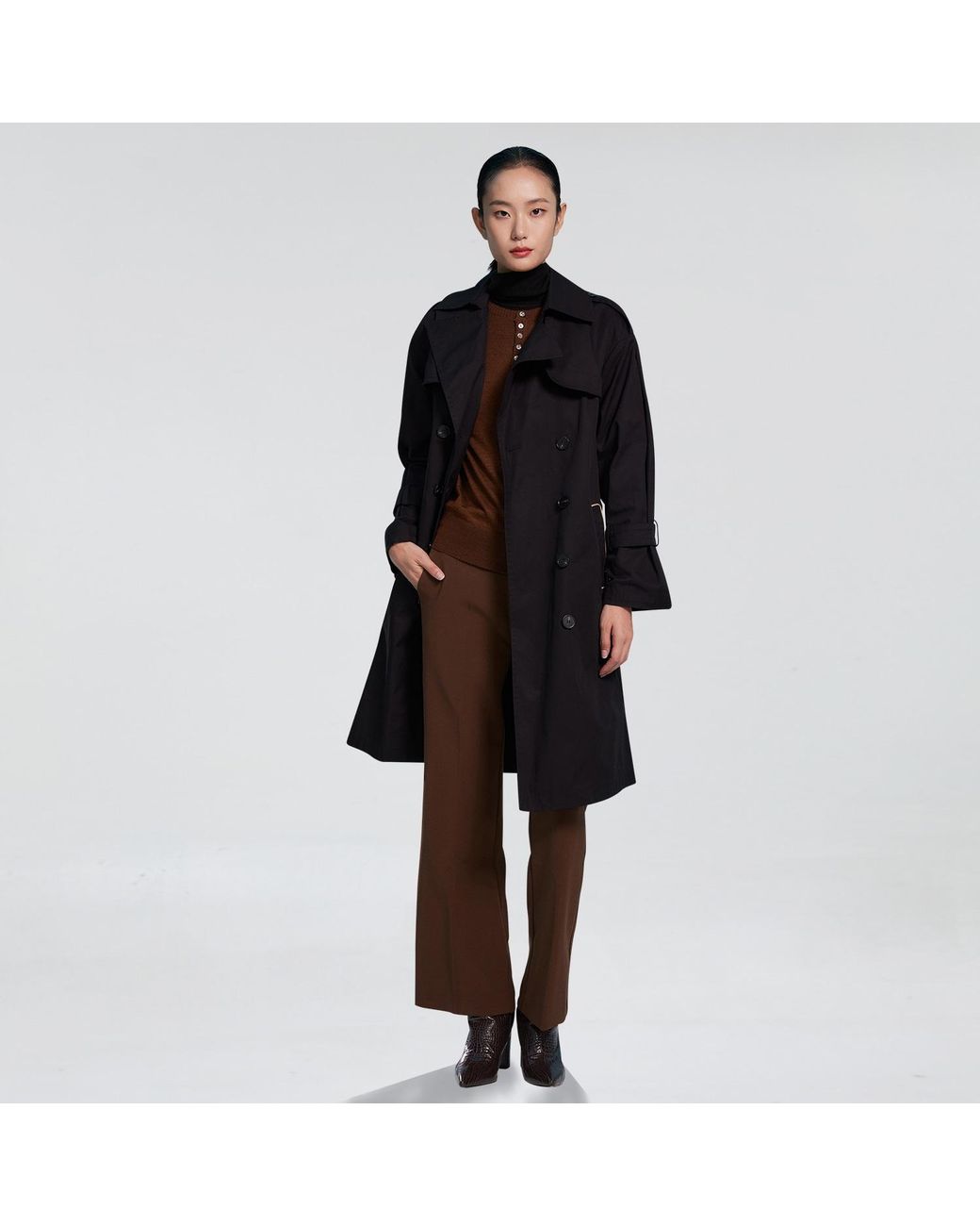 Smart and Joy Black Trench With Contrasting Belt