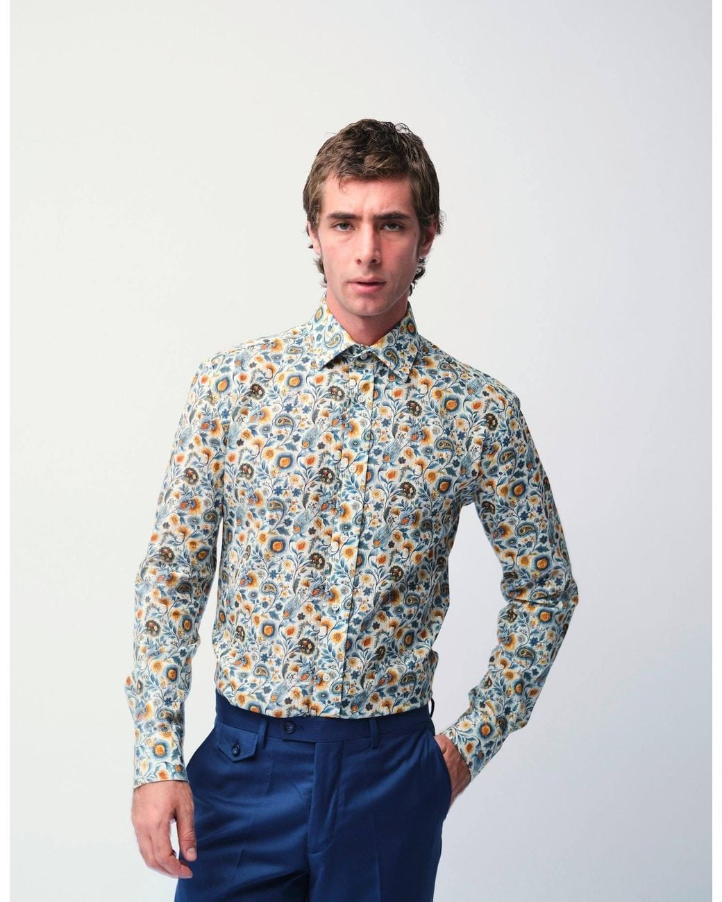 Gresham Blake Gray Neutrals Cream Paisley Jacquard Shirt for men