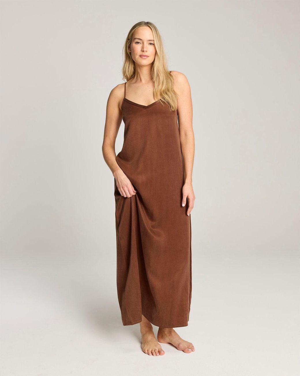 Nudea Brown Eco-Luxe Maxi Slip Dress
