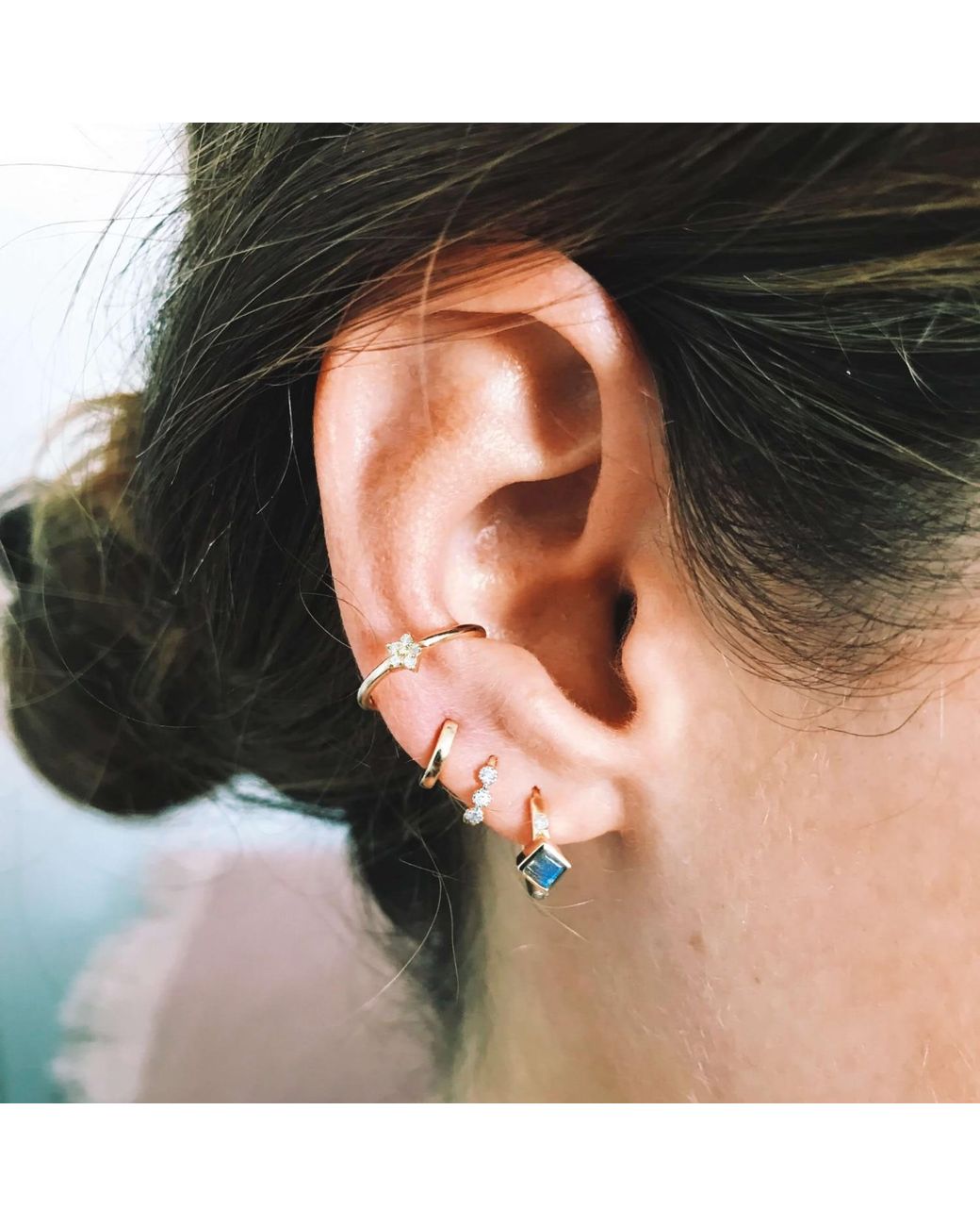 Zohreh White Teeny Wide Huggie Hoop Earring 9K