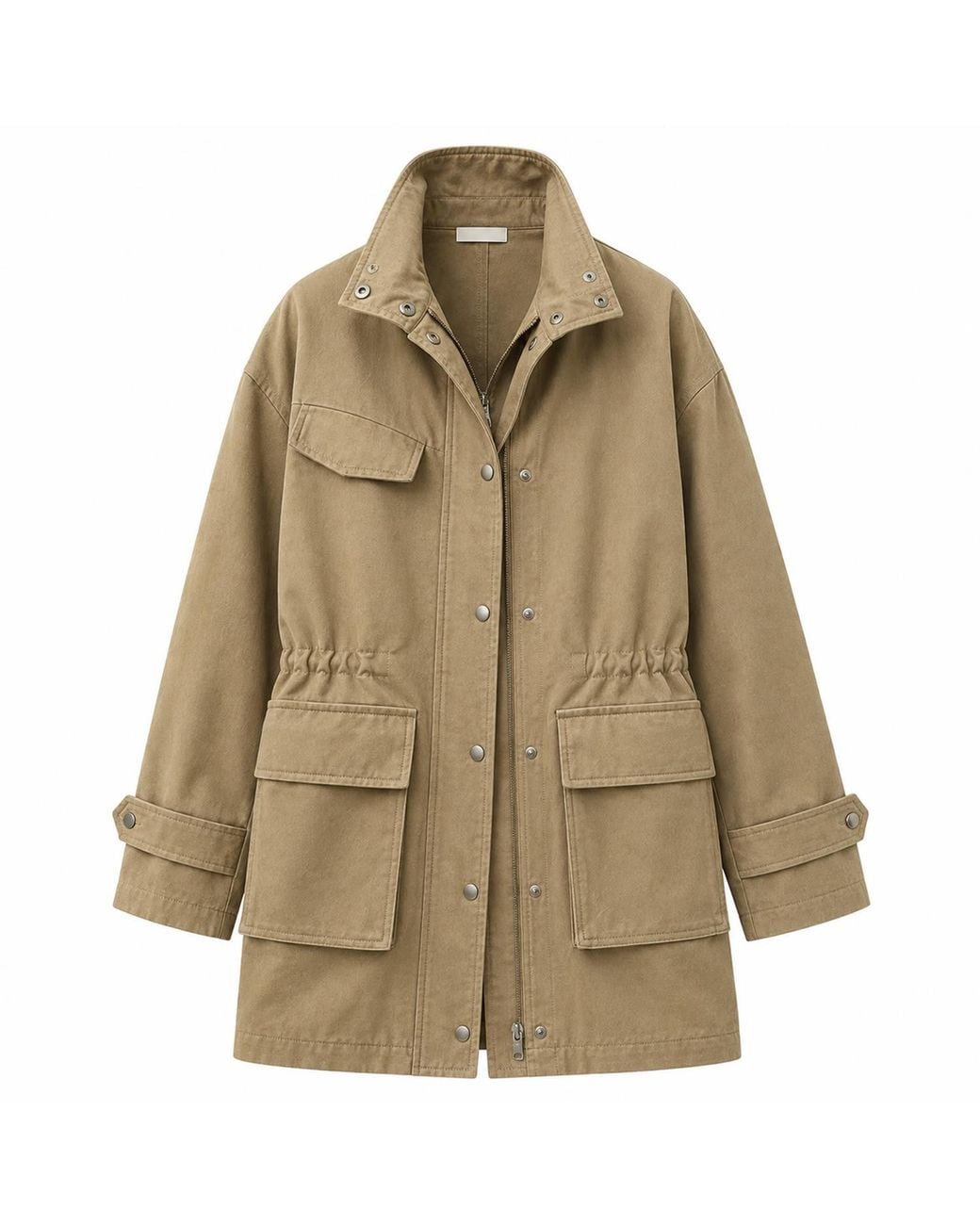 FRONT ROW SHOP Natural Safari Jacket With Flap Patch Pockets