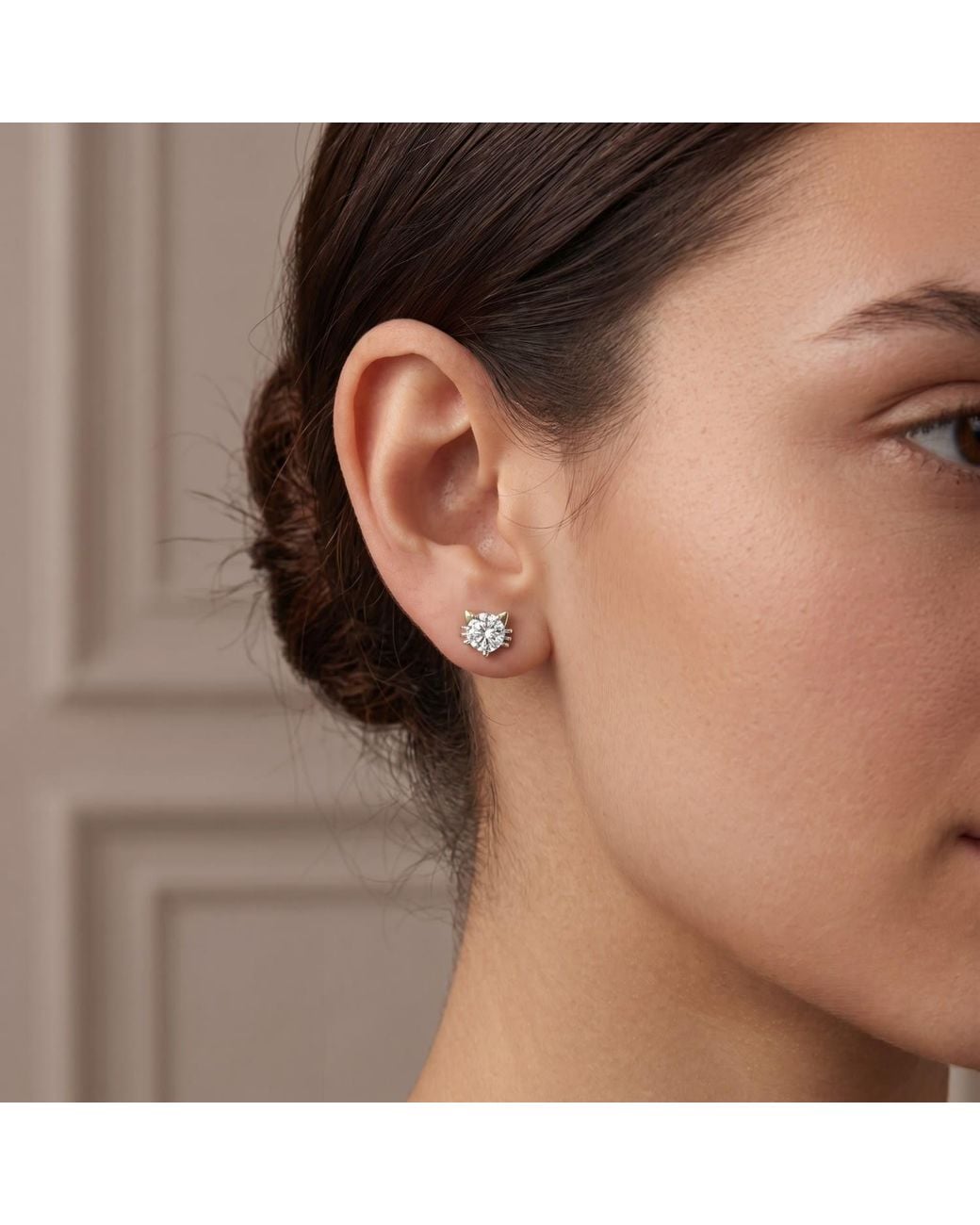 Kylie Harper Metallic Diamond Cz Kitty Cat Stud Earrings