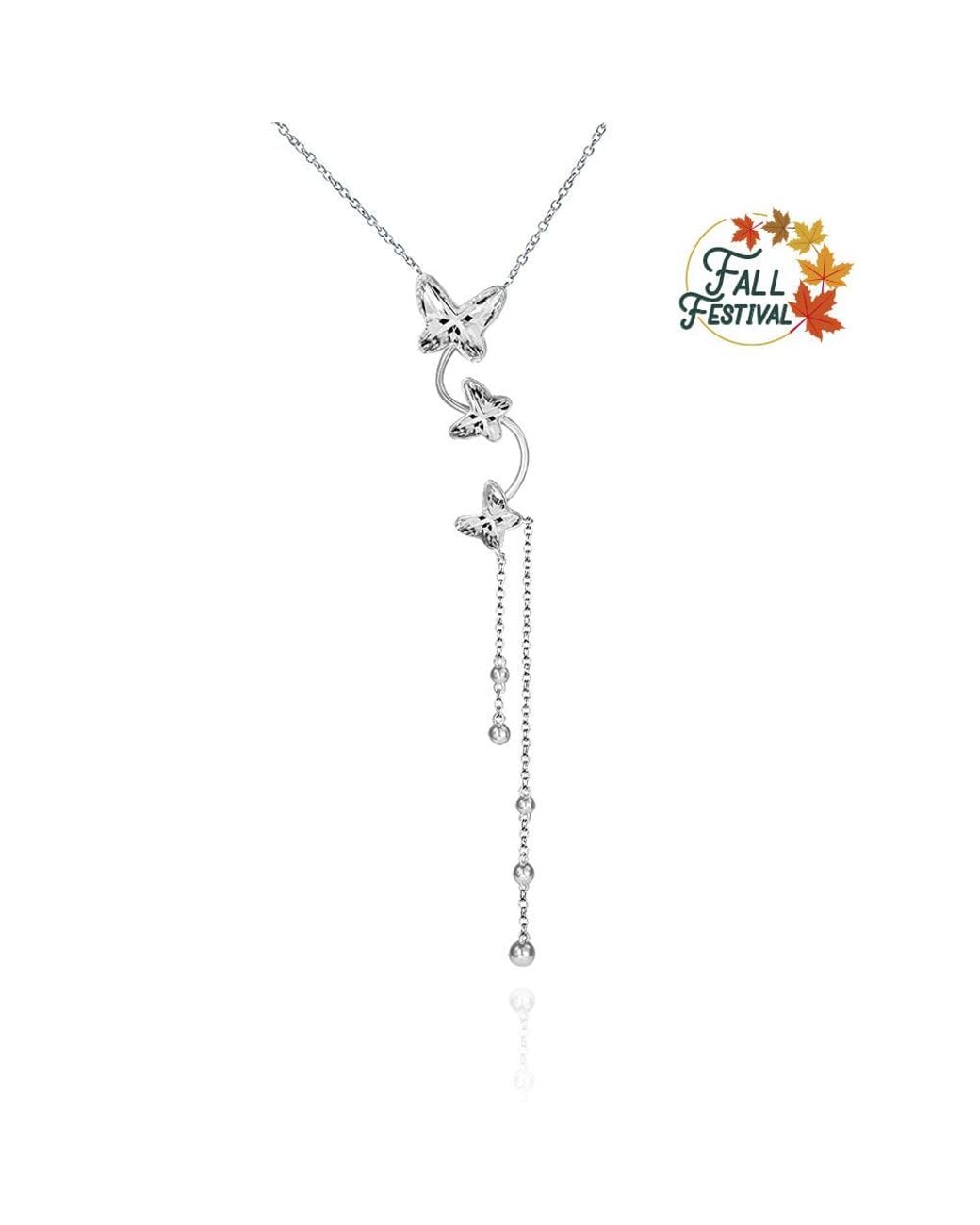 Far East Jewelry White Handcrafted & Crystal Butterfly Necklace