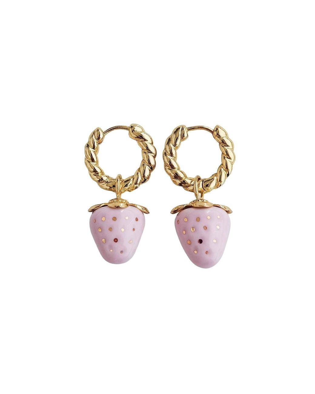 POPORCELAIN Metallic Mini Porcelain Strawberry Hoop Earrings