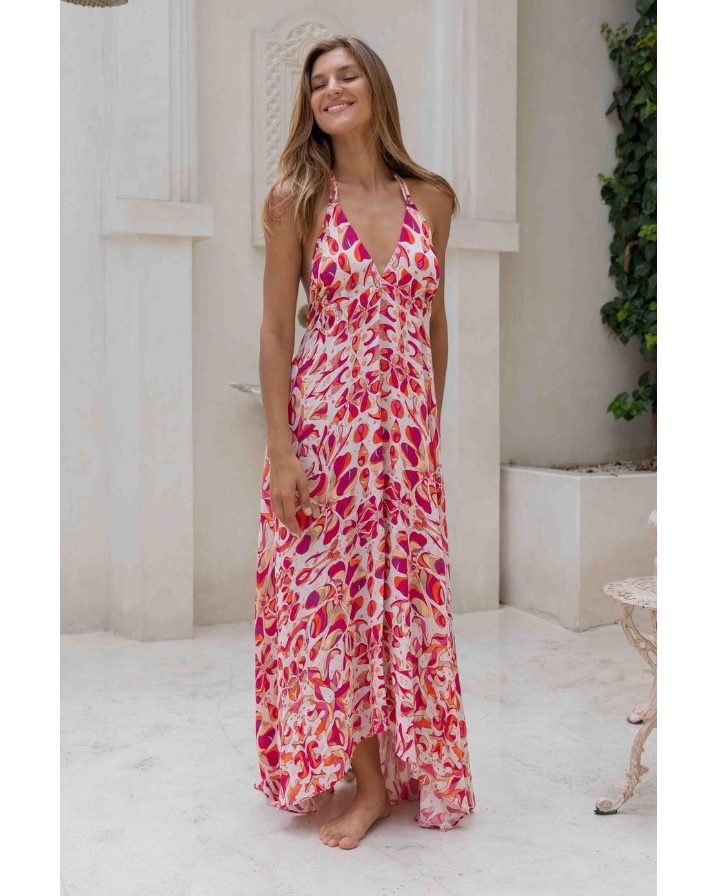 Sophia Alexia Pink Floral Fusion Silk Ibiza Dress