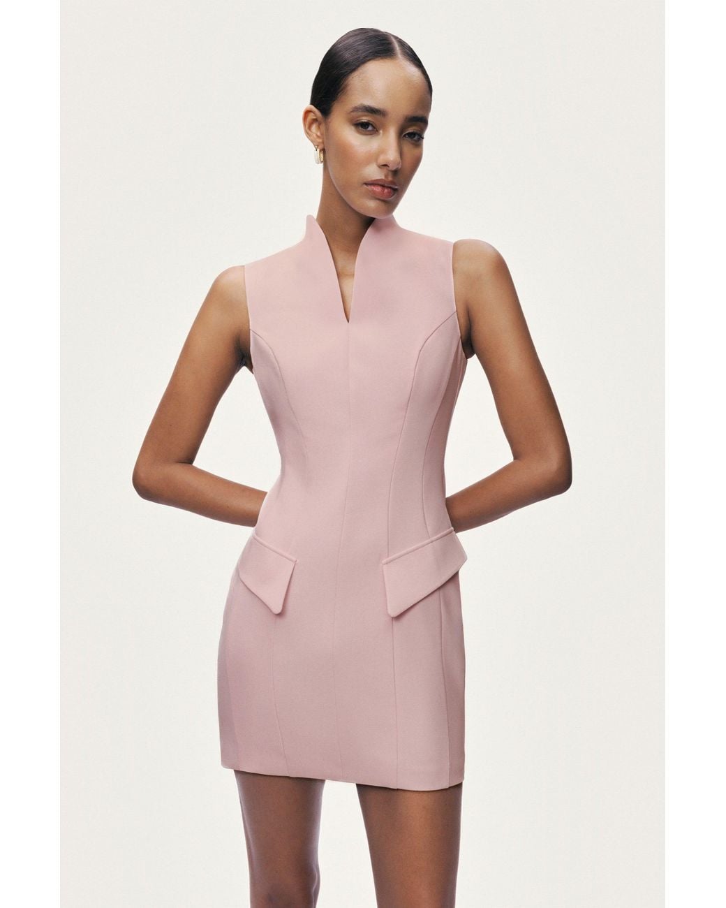 Nocturne Pink Mandarin Collar Mini Dress