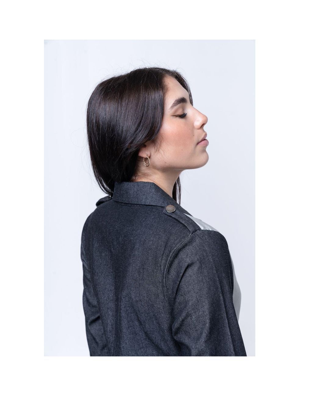 House of Gl Blue Hematite Dark Wash Denim A-Line Midi Shirt Dress With Contrast Cotton Panels
