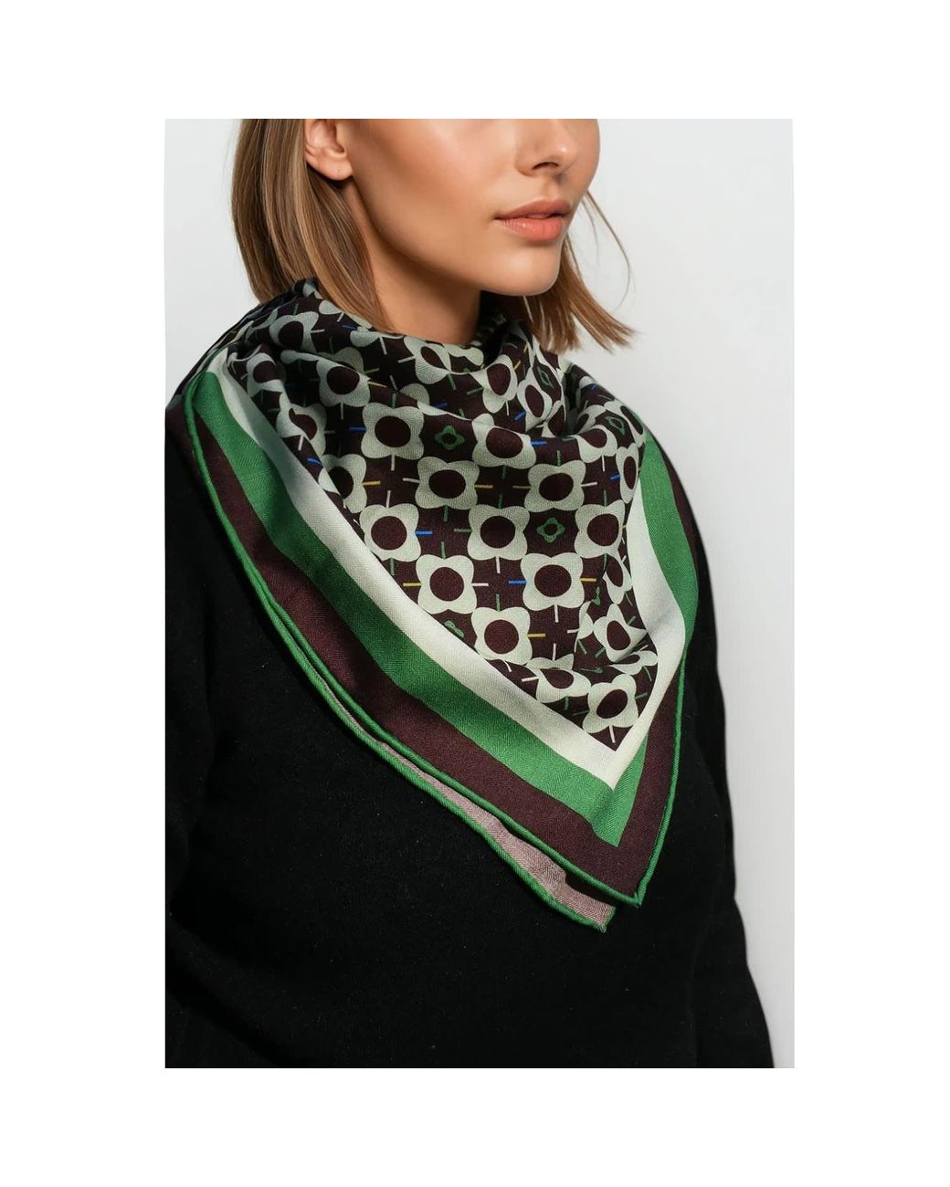 Jessie Zhao New York Black Double Sided Wool Silk Scarf Of Polka Dot Bloom