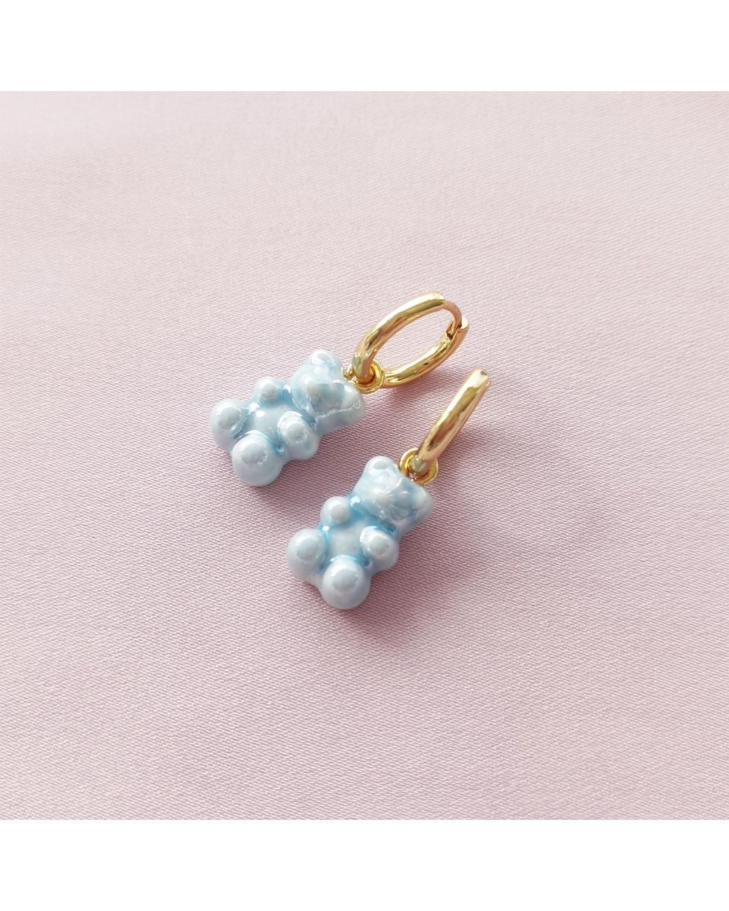 POPORCELAIN Blue Baby Porcelain Gummy Bear Earrings, Tone