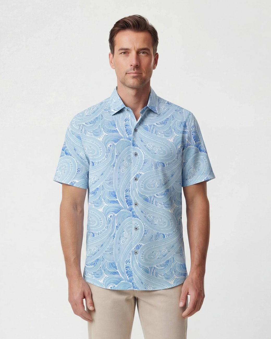 Lords of Harlech Blue Tyler Marakesh Paisley Short Sleeve Shirt for men
