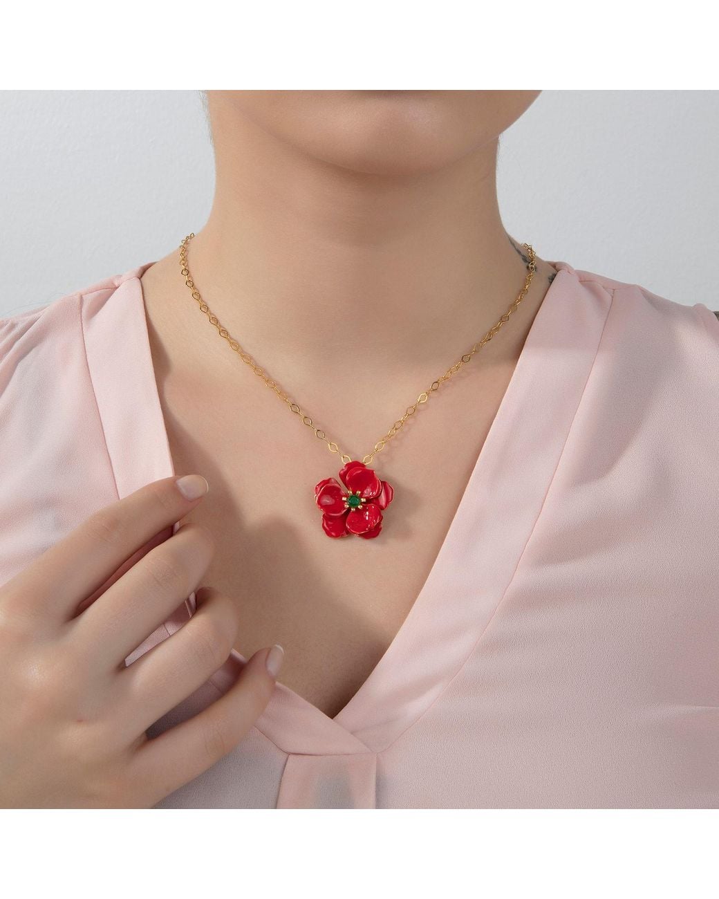 Milou Jewelry Red Viola Flower Necklace