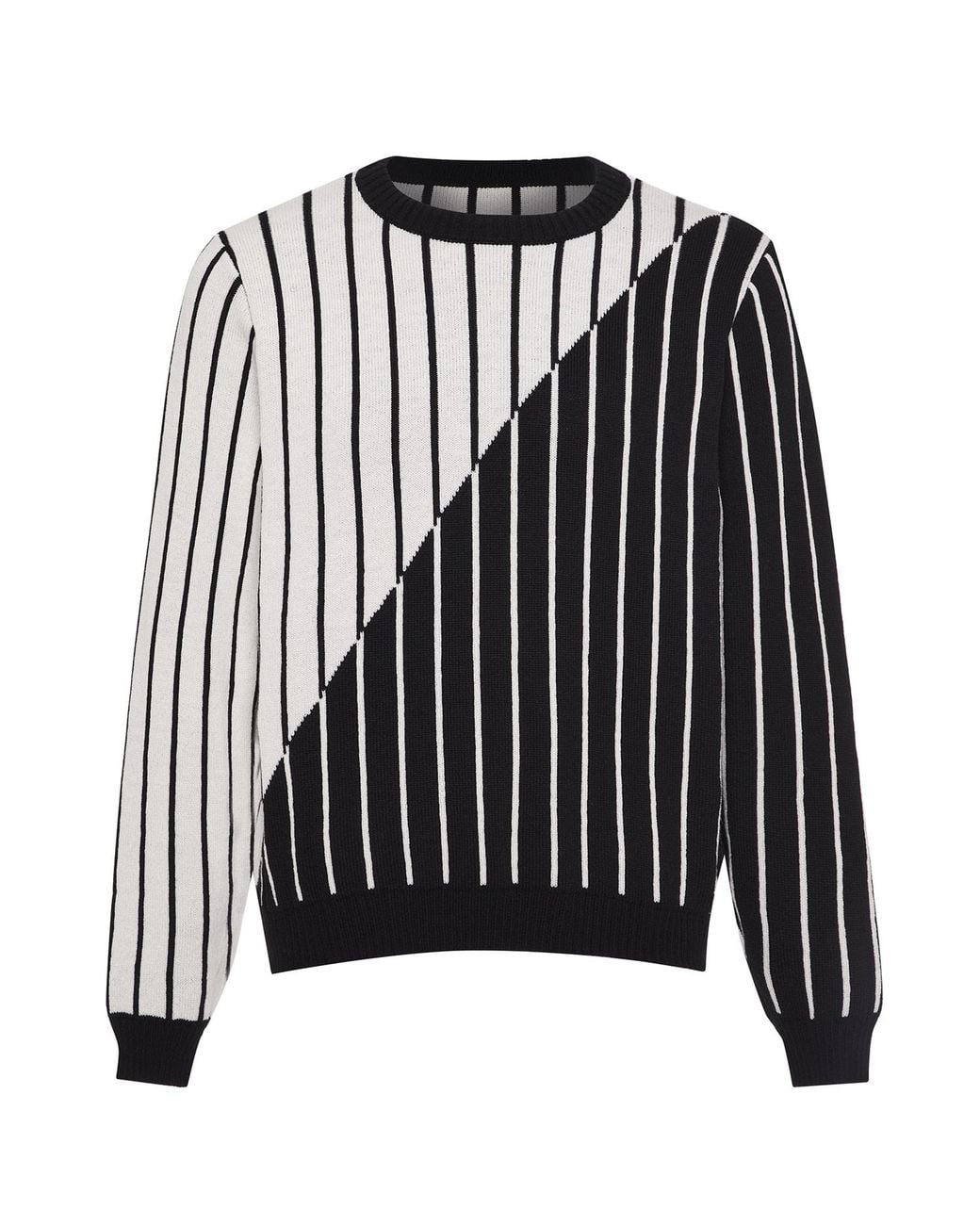 INGMARSON Black Thin Striped Diagonal Wool & Cashmere Jumper for men