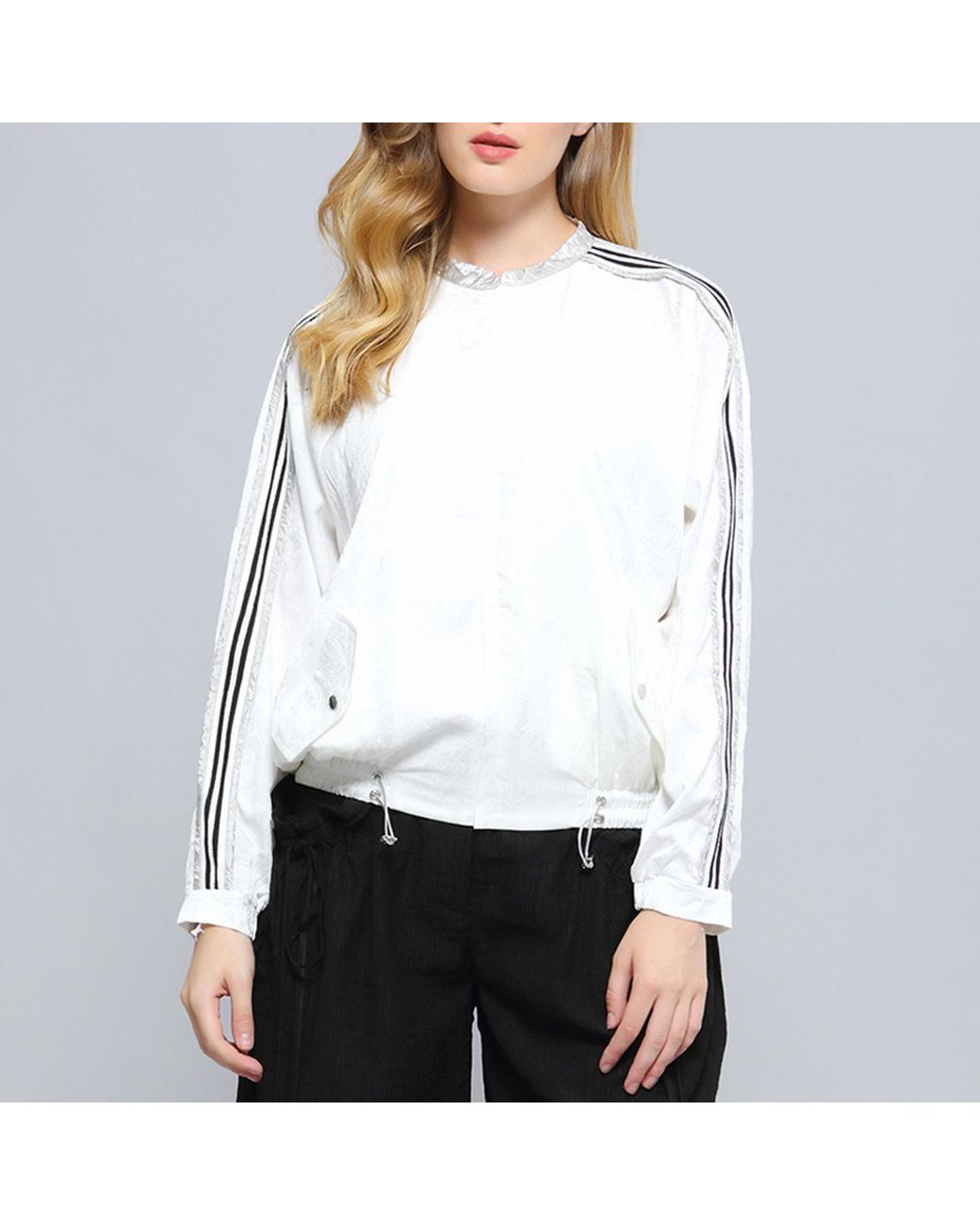 Smart and Joy Natural Light Embossed Bomber Jacket