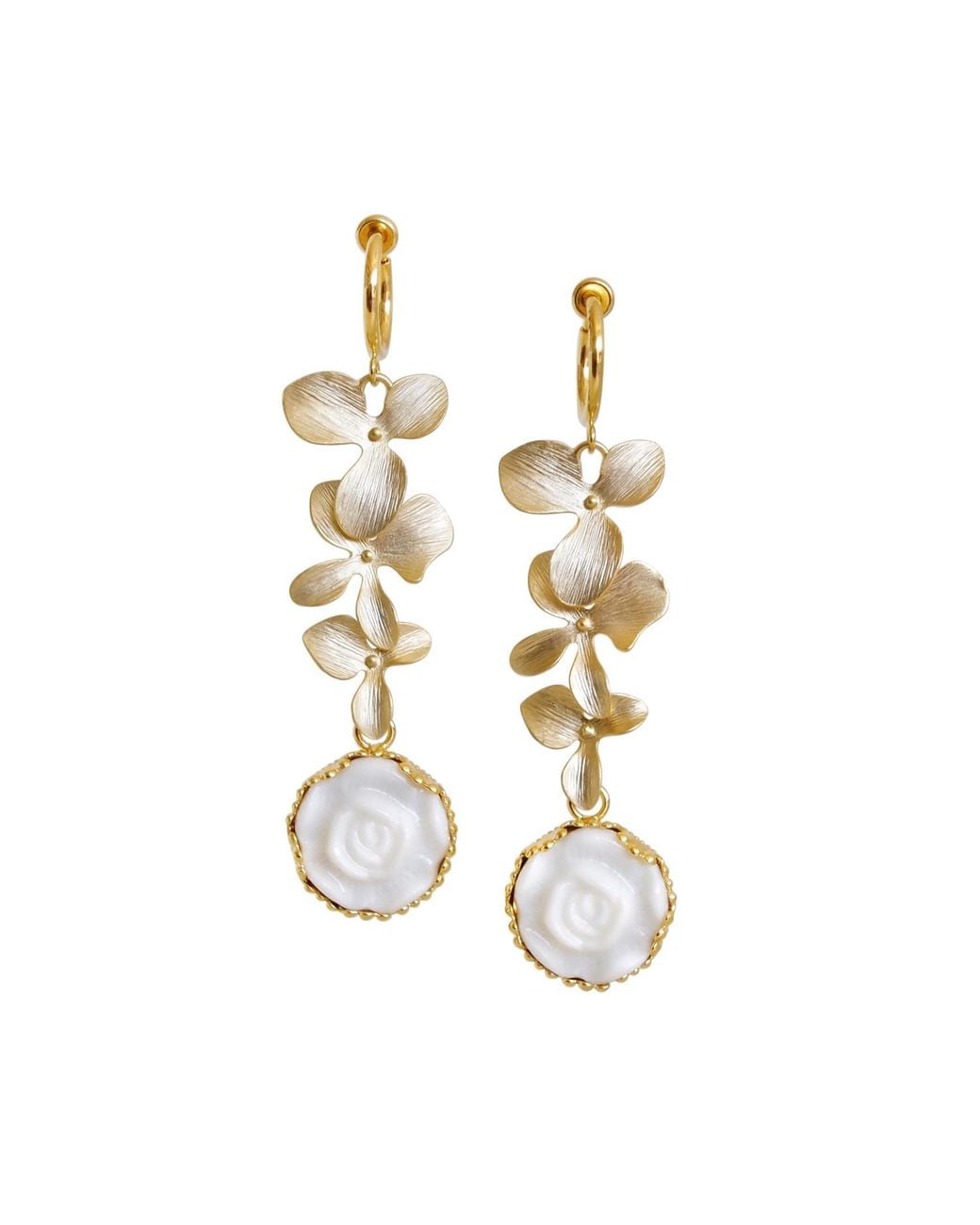 POPORCELAIN Metallic Porcelain Moonlight Rose And Triple Leaves Clip-on Earrings