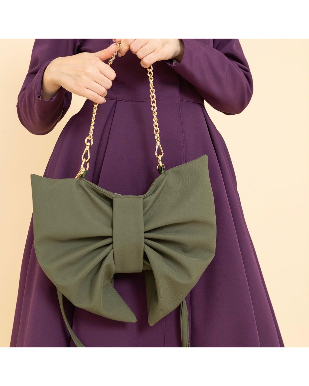RainSisters Green Khaki Bow Clutch Purse