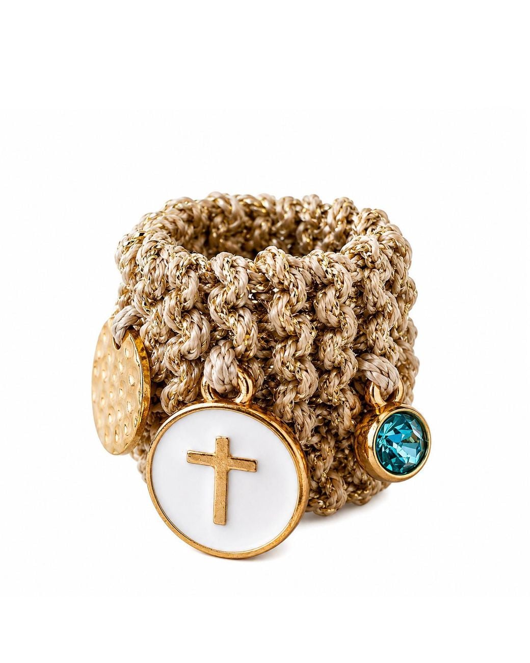 Hilo De Mar Green Ring Handknitted With Charms