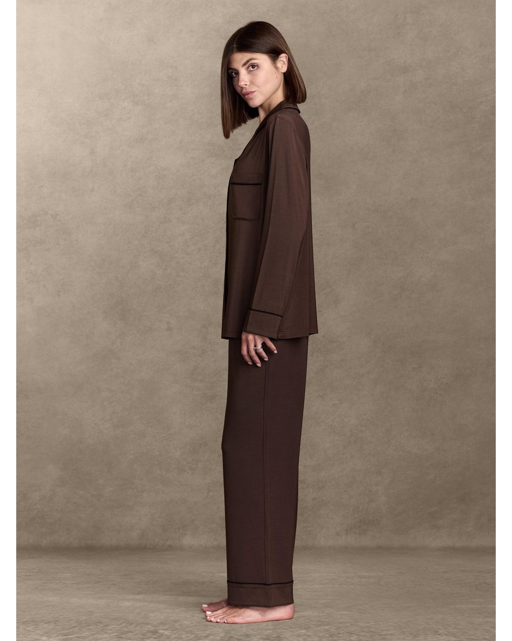 Pure Parima Brown Soft-Knit Long Sleeve Pajama Set