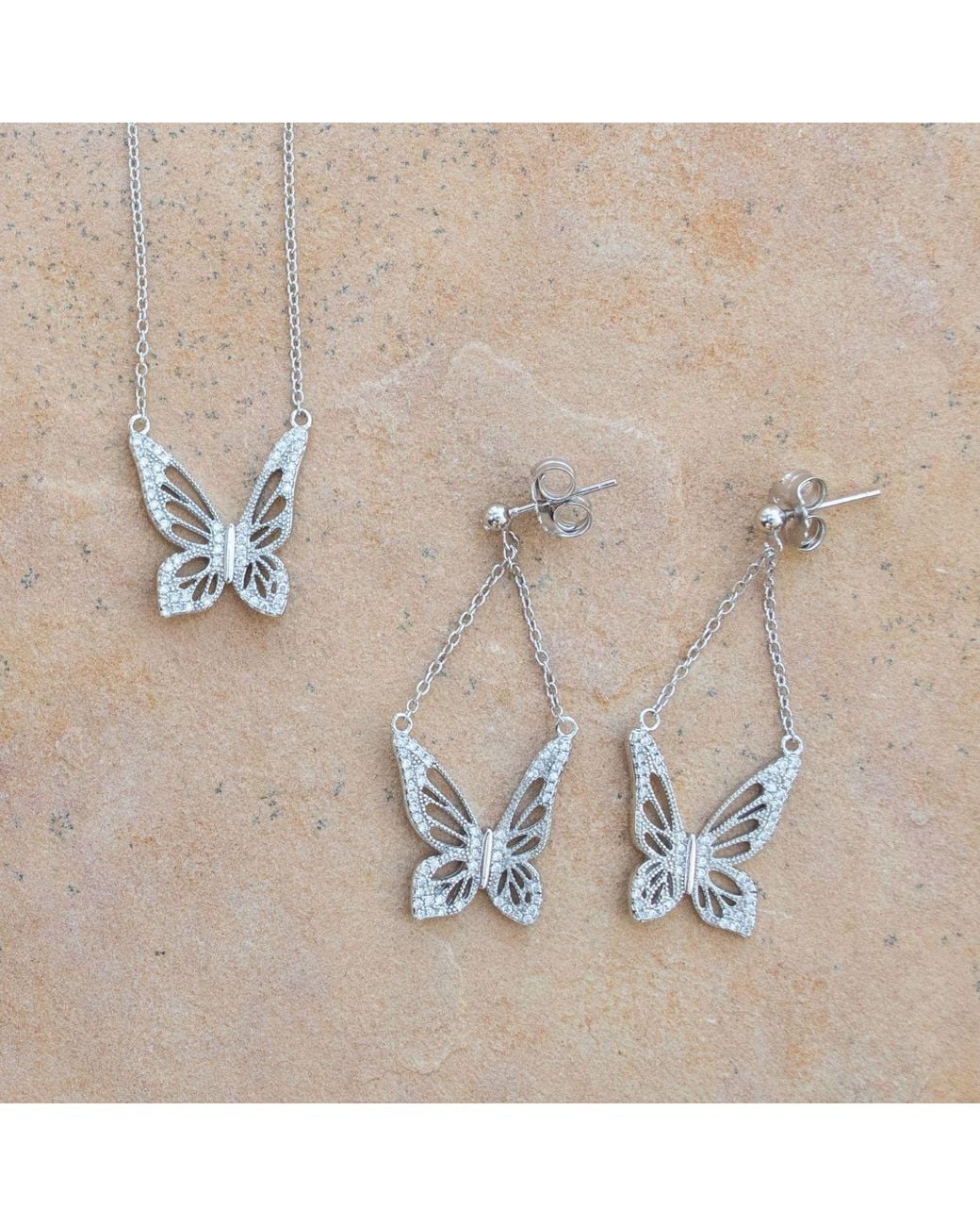 Seven Saints Metallic Graceful Spirit Butterfly Necklace, Rhodium