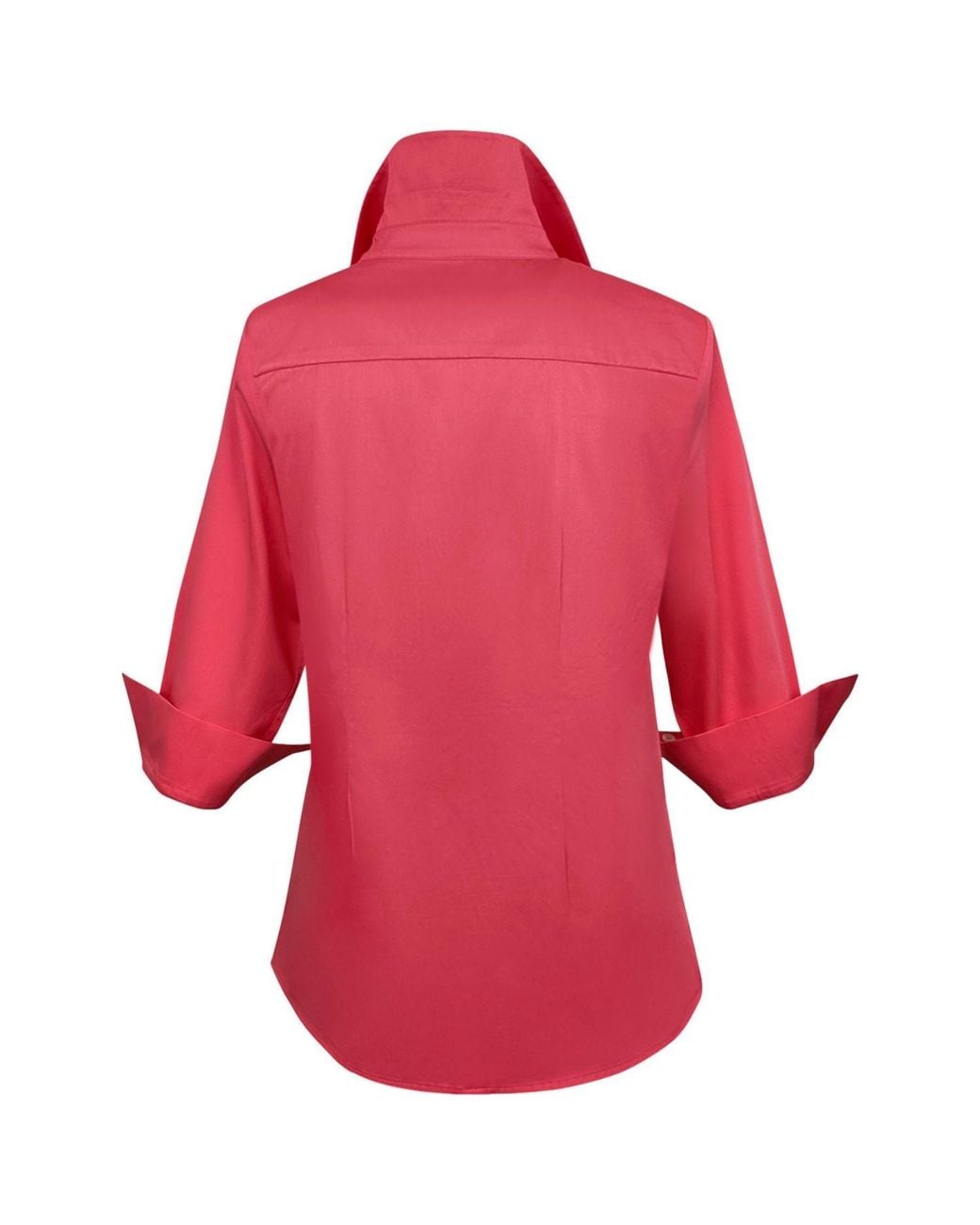 Perlavera Red Cintuck Coral Satin Three Quarter Sleeve Slim Fit Pintuck Shirt