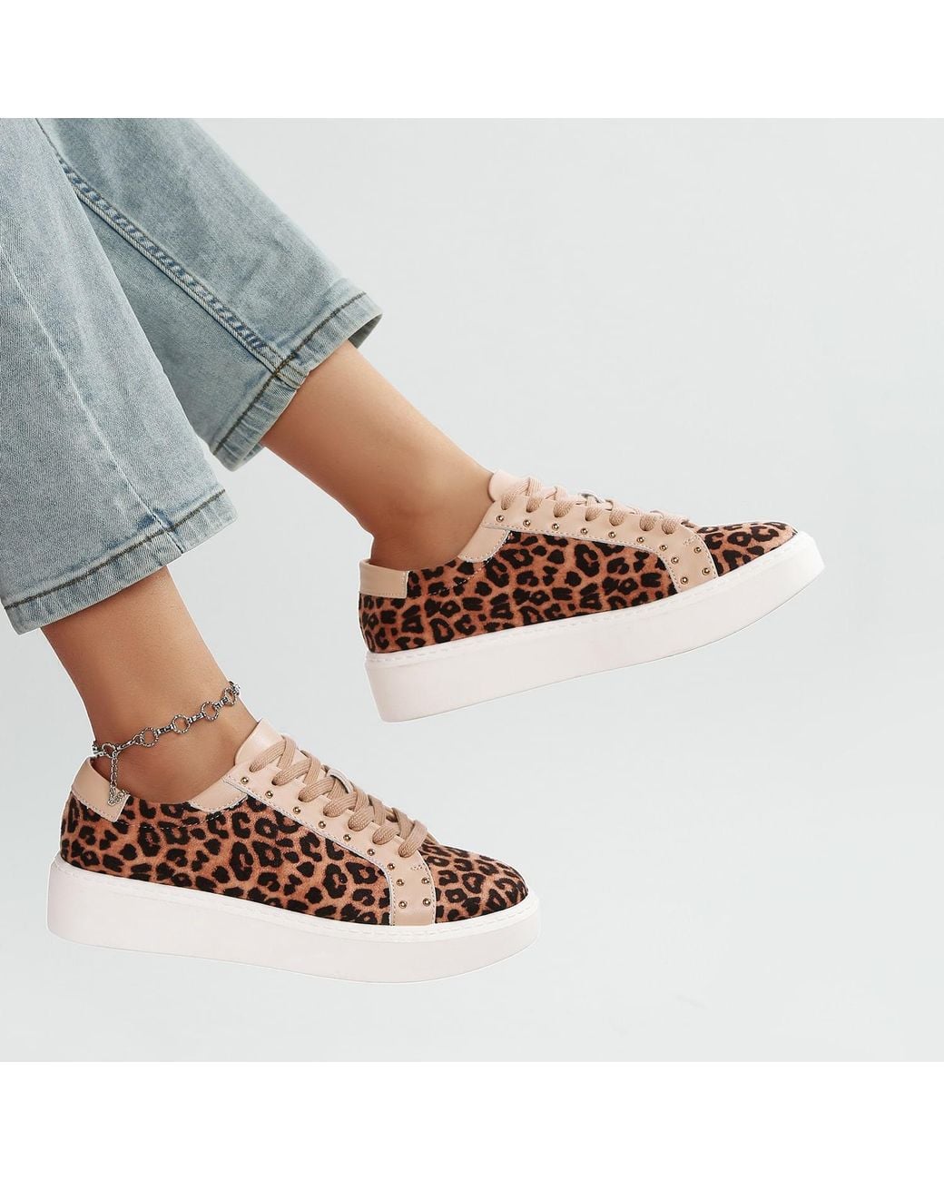 Rag & Co Brown Flippin Studded Leopard Print Chunky Sneakers