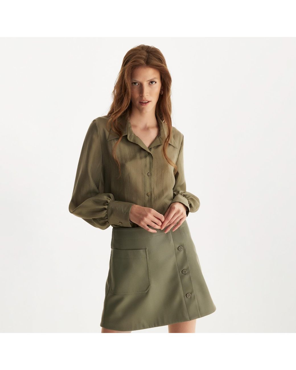 Lita Couture Green Button-Up Silk Shirt