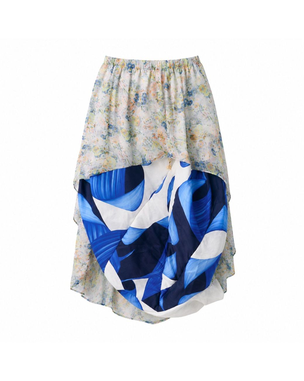 Miro Misljen Blue Patchwork Print Midi Skirt