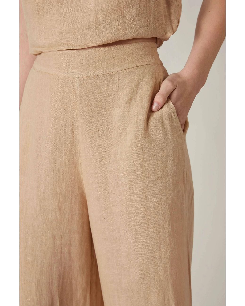 James Lakeland Natural Neutrals Sand Linen Wide-Leg Trousers