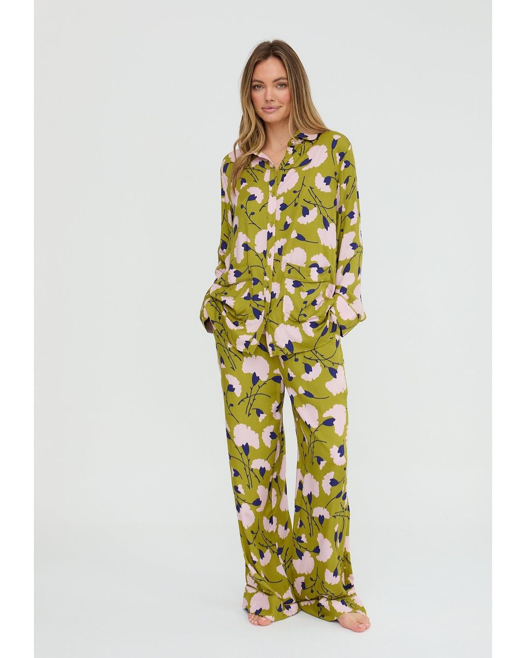 Lily and Lionel Green Evie Long Sleeve Floral Print Pyjama Set