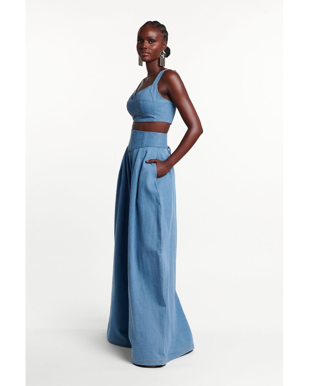 Ofuure Blue Light Denim Kiara Wide Leg Pants
