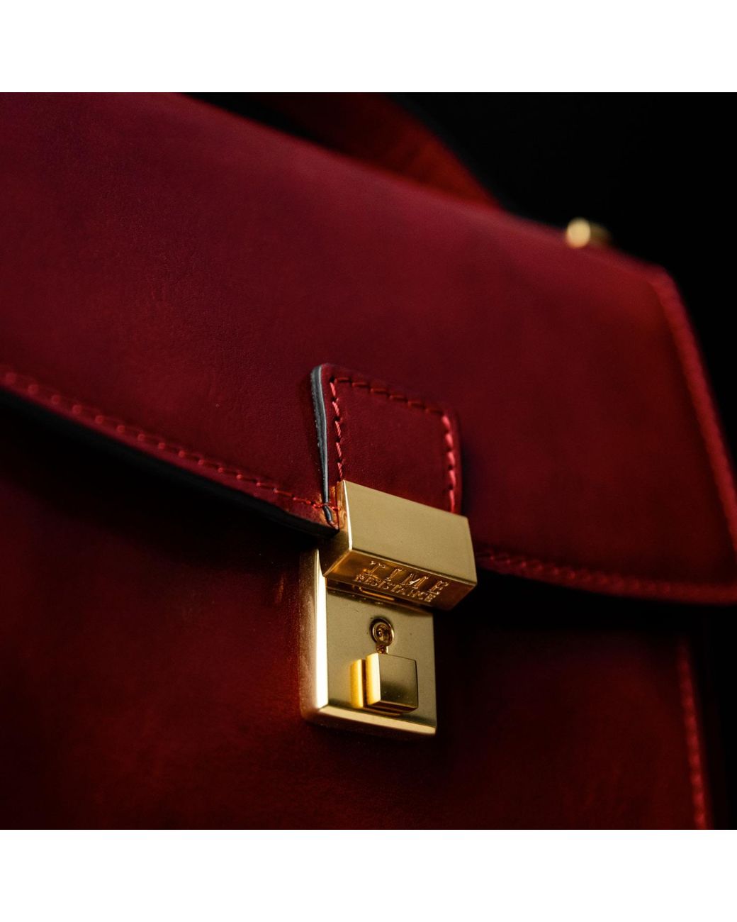 Time Resistance Red Small Leather Briefcase for men