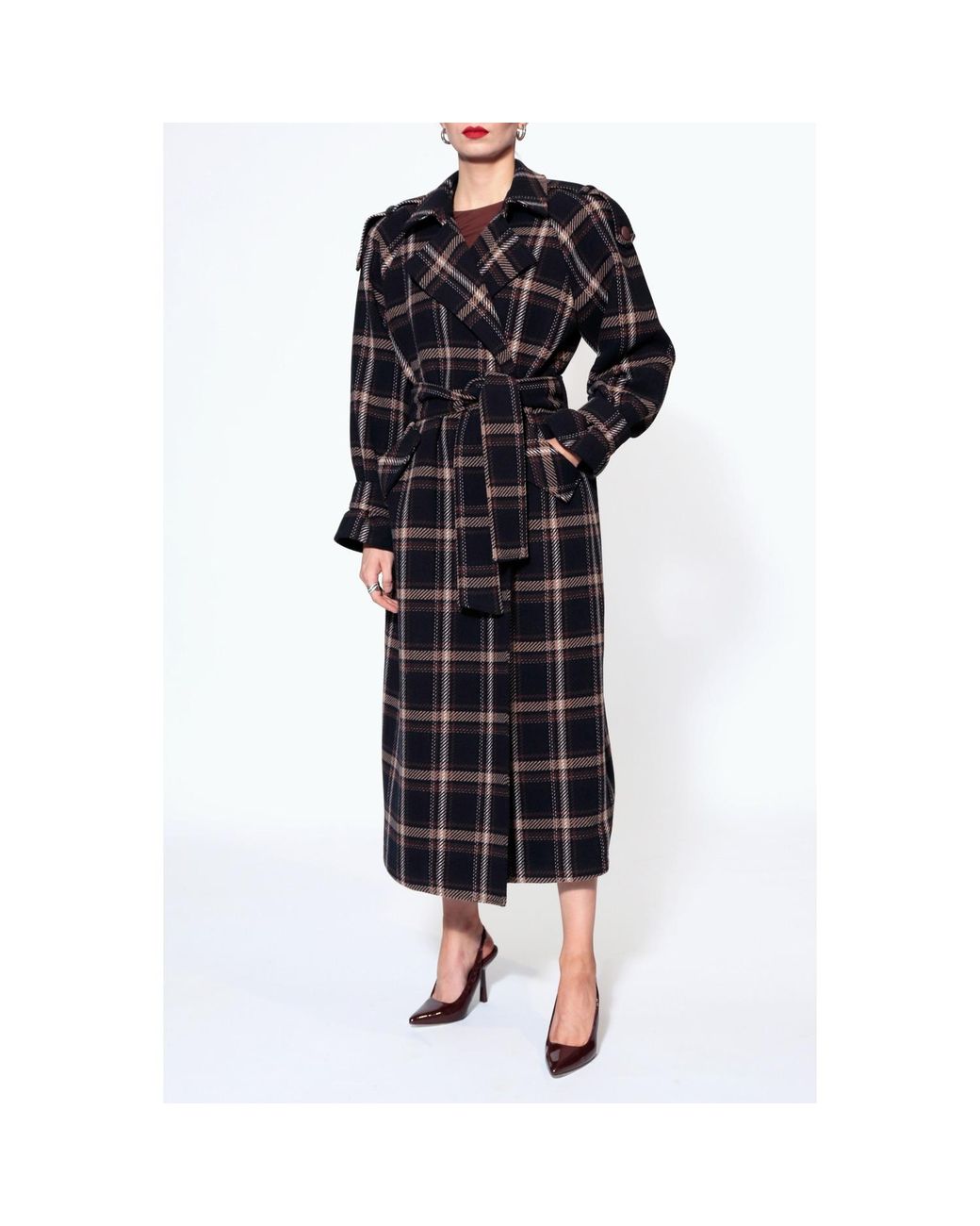 AGGI by HALEWSKI Blue Ricarda Check Midi Coat