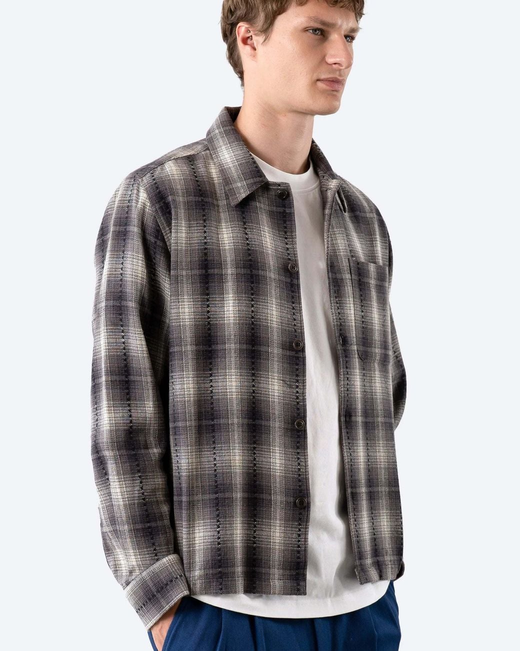 Far Afield Gray Kali Check Busey Shirt for men