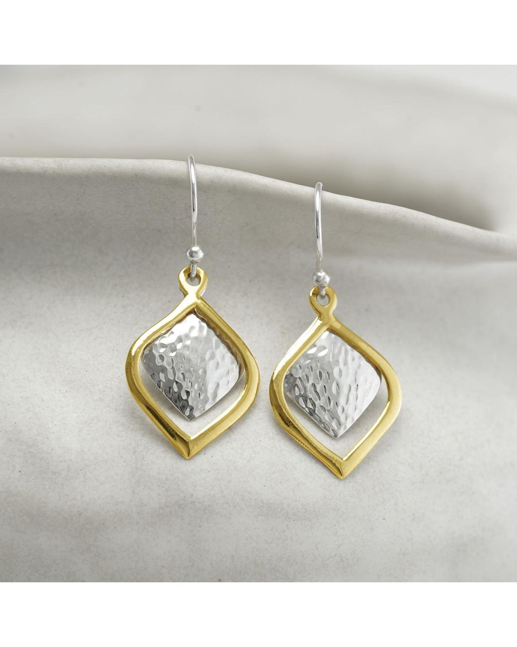 Isla Silver Metallic Two-Tone Vermeil Textured Drop Earrings