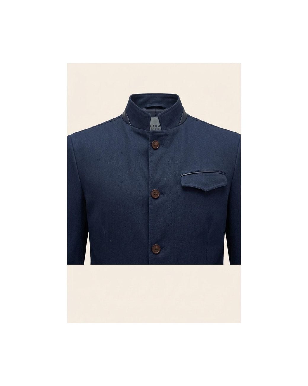 Ron Tomson Blue Stand Collar Denim Blazer for men