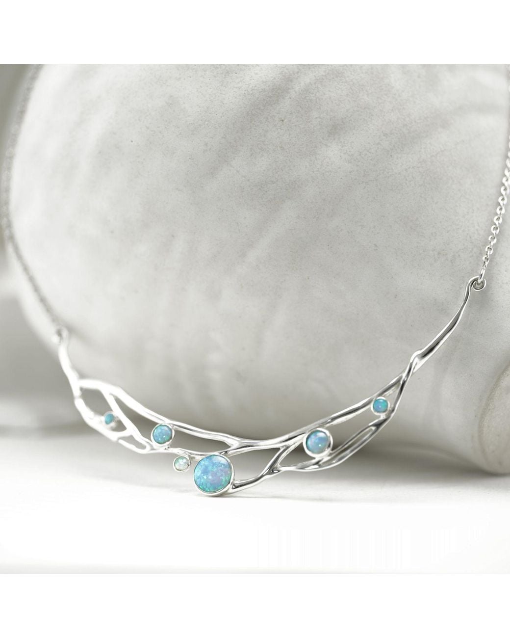 Isla Silver Metallic Handmade Organic & Fire Opal Statement Necklace