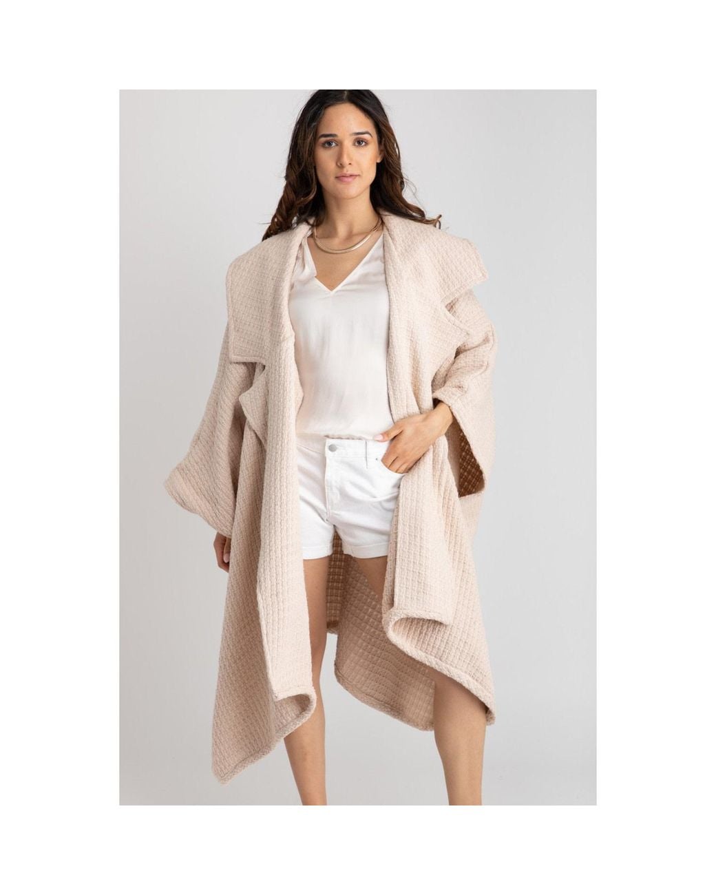 Saachi Natural Comfy Oversized Waffle Knit Collared Whisper Jacket