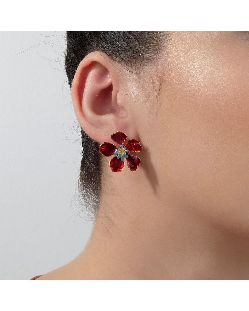 Milou Jewelry Red Cherry Blossom Flower Earrings