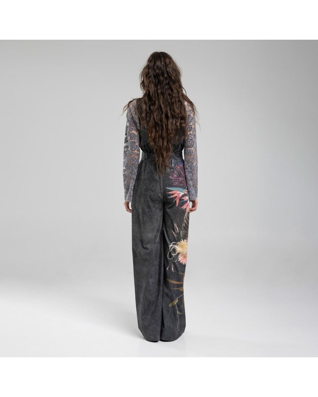 ARTISTA Black Washed Corduroy Floral Print Jumpsuit