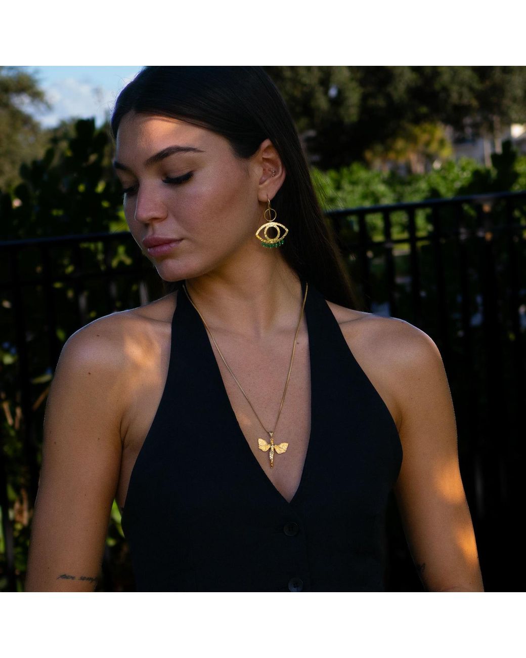Ebru Jewelry Metallic Cleopatra's Eye Jade Earrings